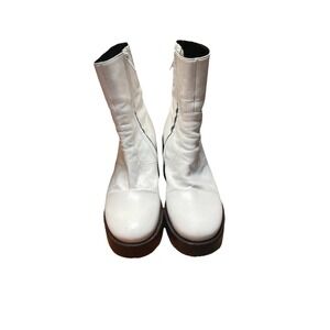 SIMON MILLER White Leather Platform Boots Side Zip Chunky Heel Size 39 US 8.5